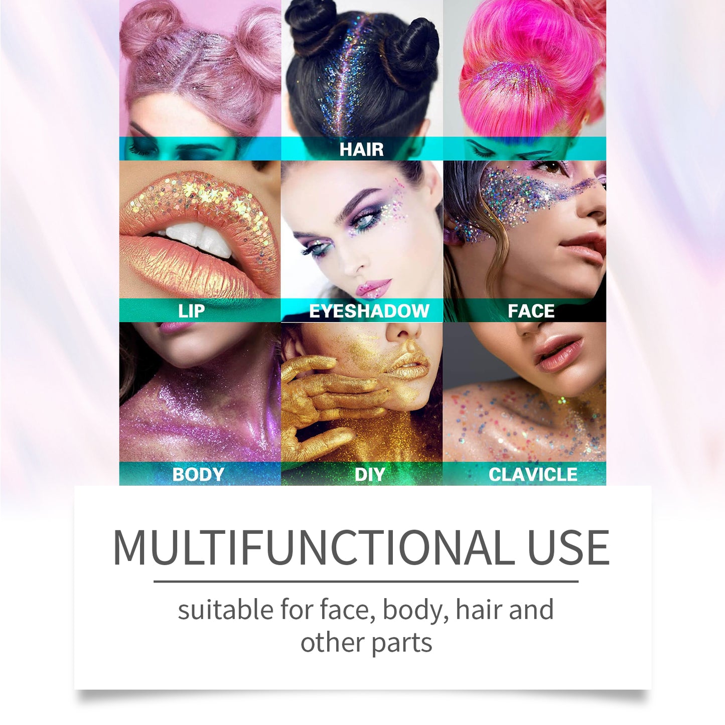 Jaysuing Glitter Glitter Gel, Natural Stereoscopic Body High Glitter Party Rave Multi-Color Option