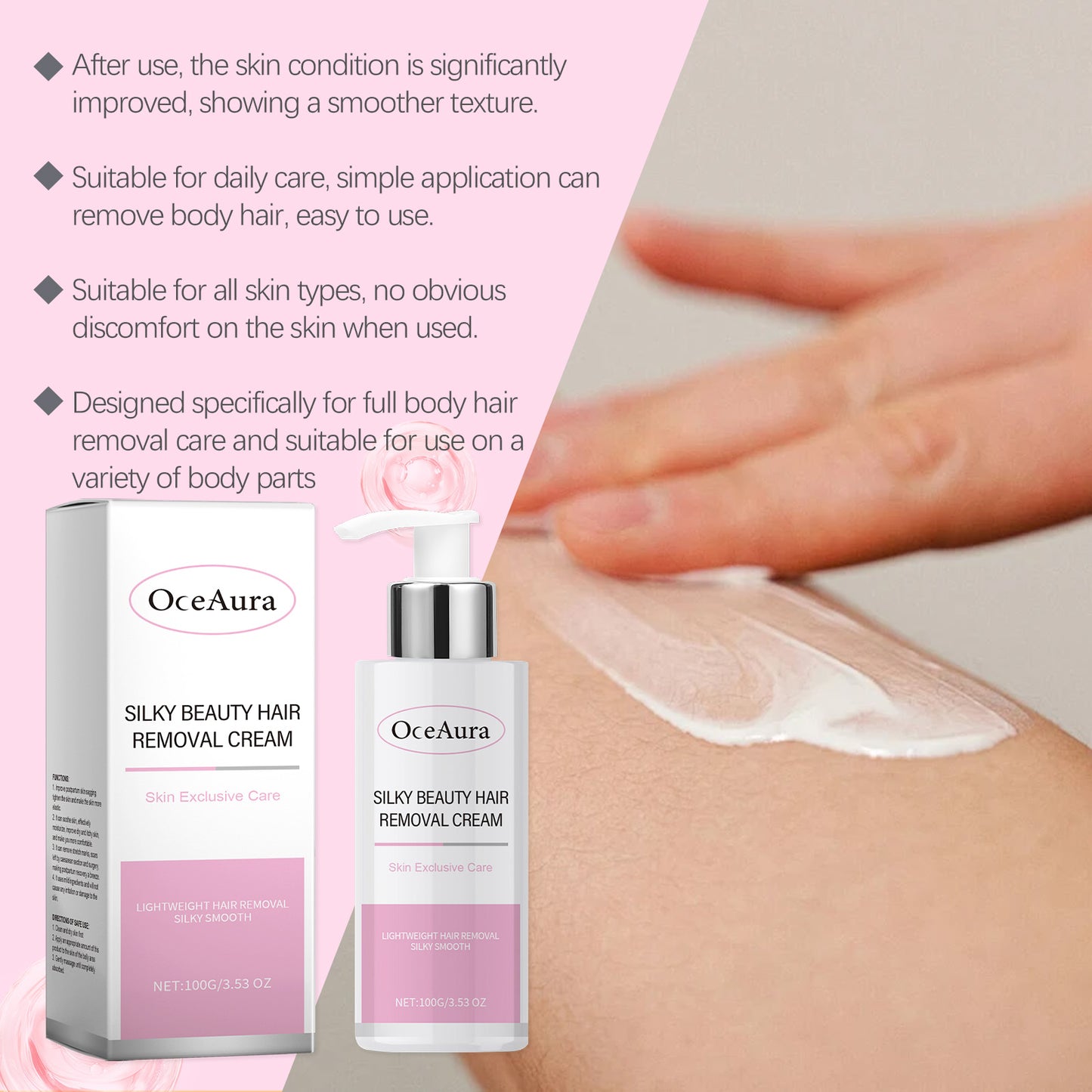 Oceaura Silky Hair Removal Cream For Women Armpit Hair, Leg Hair, Whole Body Hair Care For Soft, Smooth And Delicate Skin