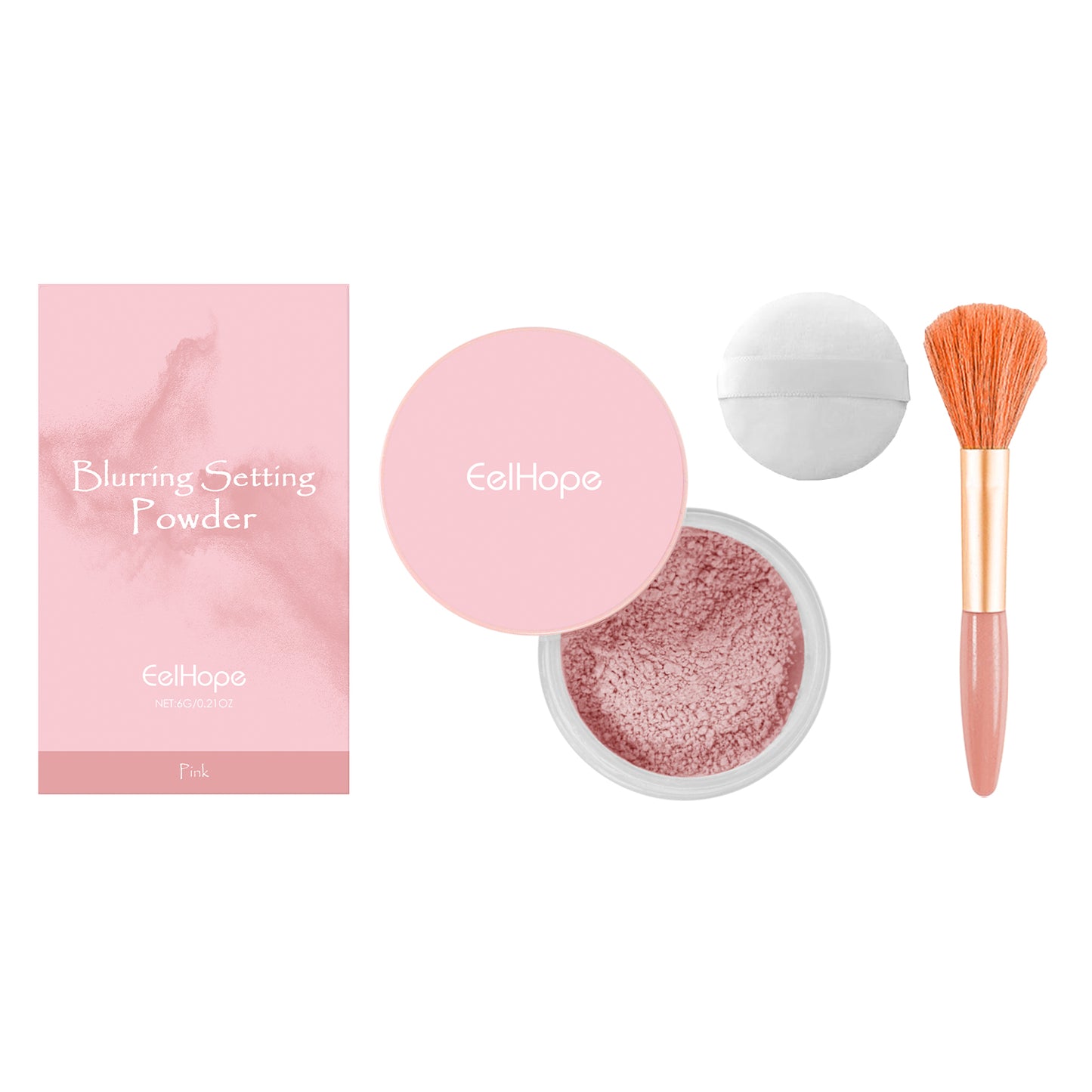 Setting powder with brush， Natural Makeup Light, Delicate Breathable Fit Dry And Wet Dual Use Powder Lasting Makeup