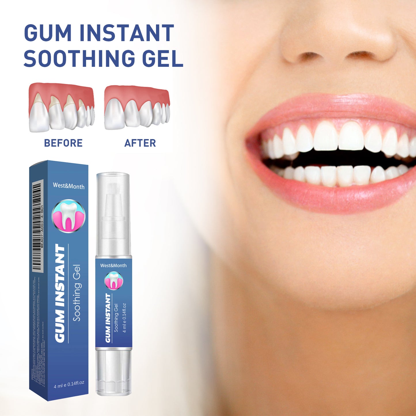 WestMonth Gum Instant Soothing Gel, Relieve Gums Swelling And Pain Clean Teeth Plaque Stains And Whiten Teeth Gel