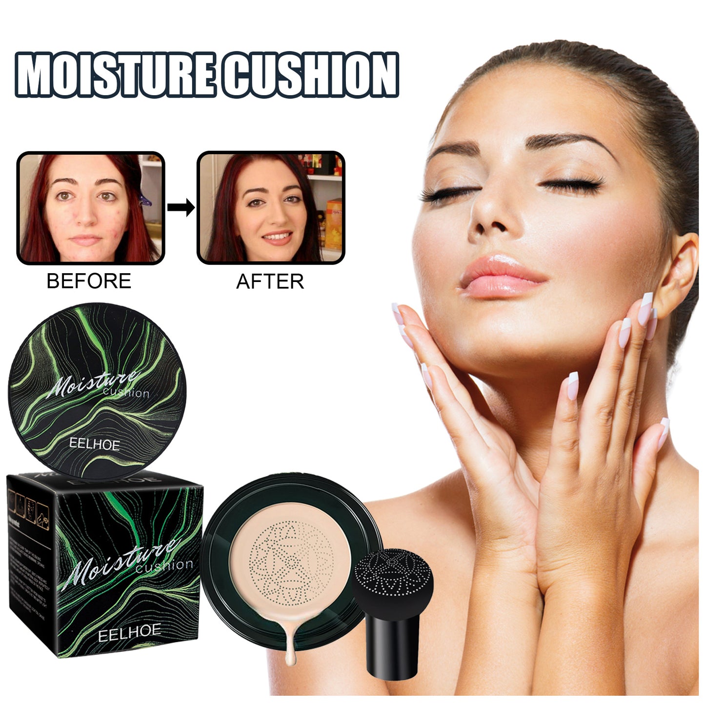 Moisture Cushion, Hides Facial Blemishes And Brighens Natural Nude Foundation Cream