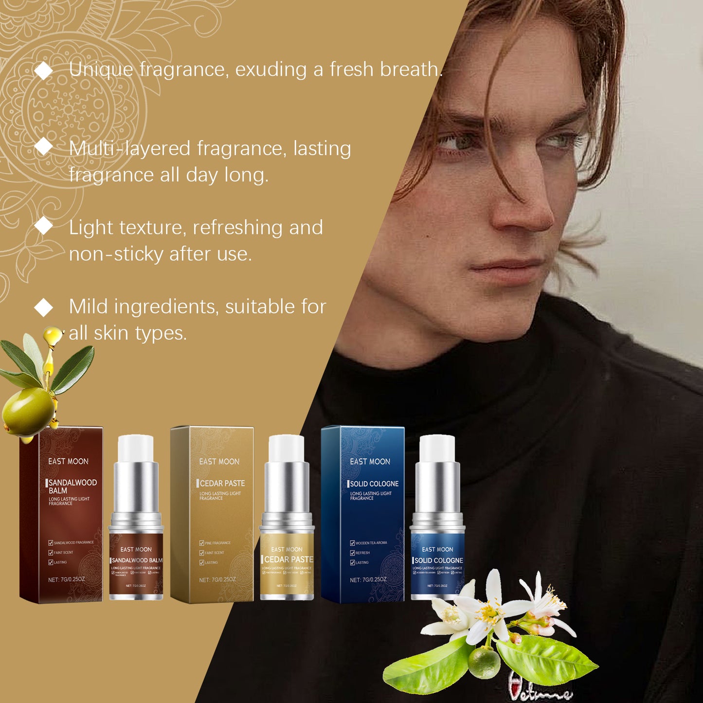 Men's Balm Stick Refreshing Non-Sticky Long Lasting Fragrance For Men Charm Balm Applicator