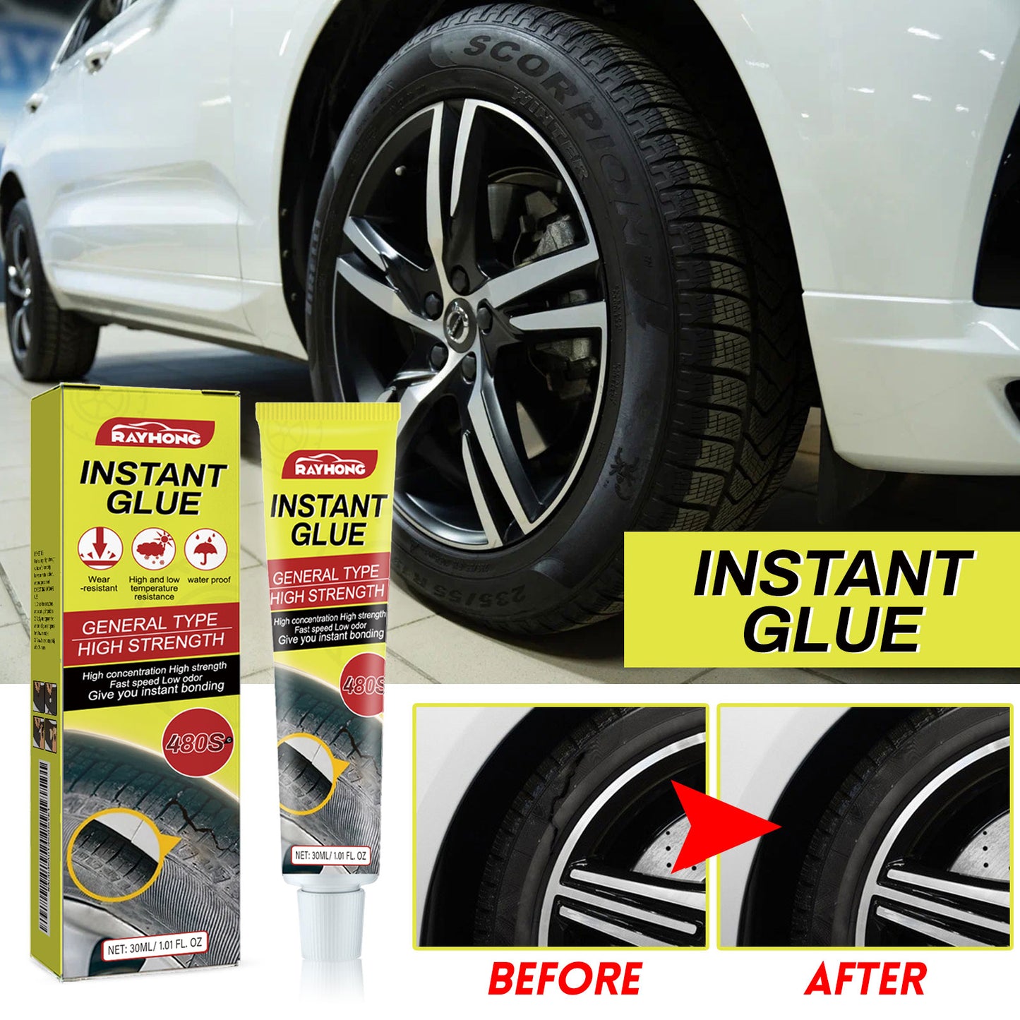 Instant Glue, Car Tire Crack Repair Glue Tire Maintenance Repair Glue Sealing Adhesive