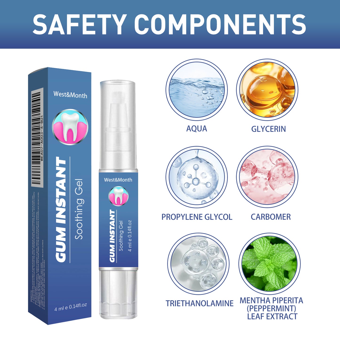 WestMonth Gum Instant Soothing Gel, Relieve Gums Swelling And Pain Clean Teeth Plaque Stains And Whiten Teeth Gel