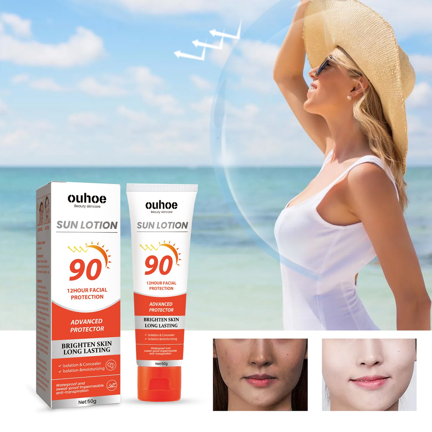 Protective Cream, Summer Outdoor UV Protection Refreshing Moisturizing Protective Cream