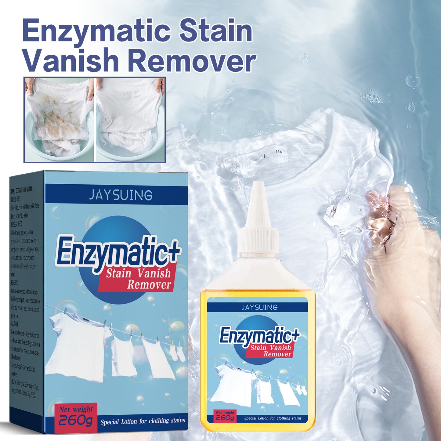 Enzyme Cleaner, Removes Stubborn Dirt Stains Yellow Mold Spot Perspiration Stains Multi-purpose Laundry Cleaner
