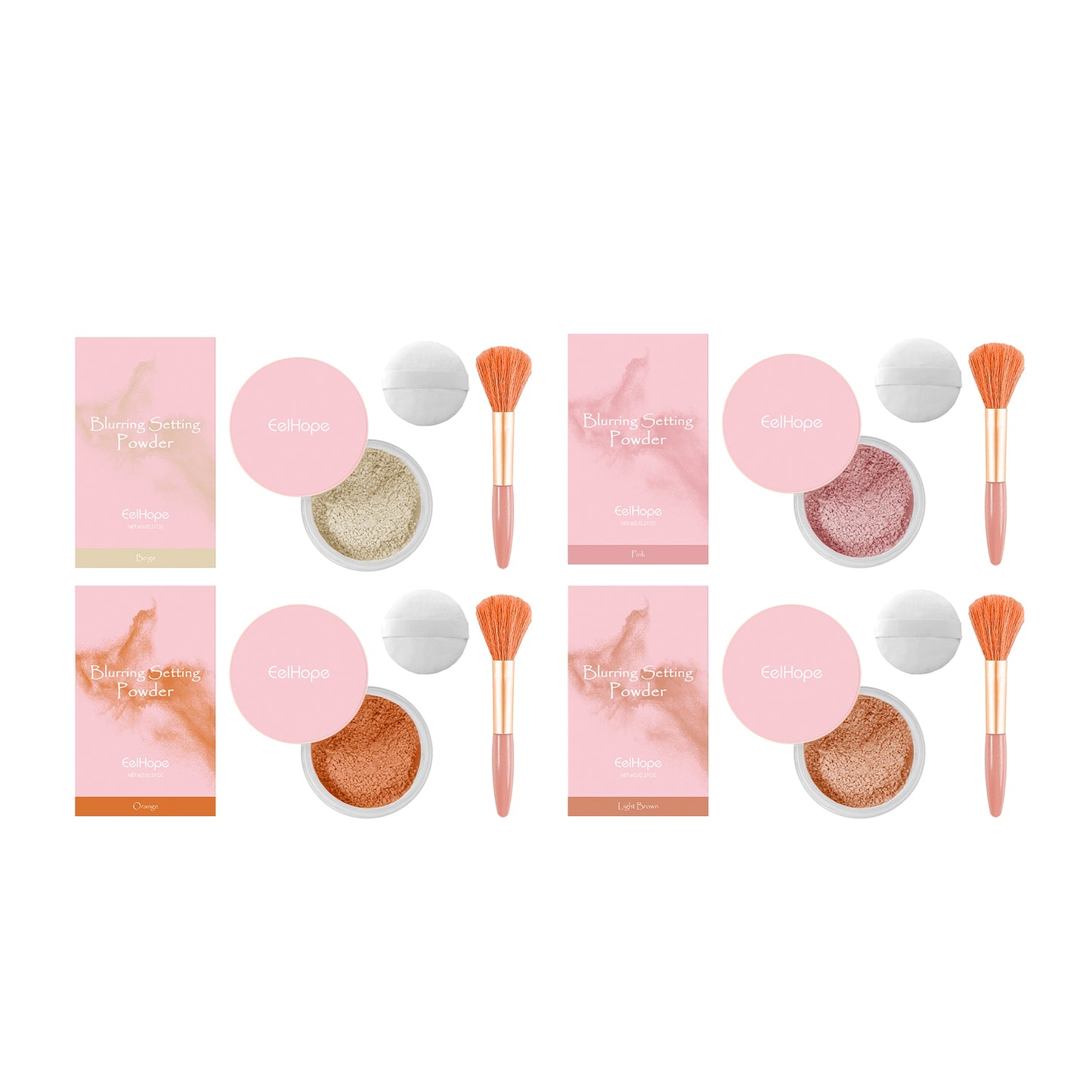 Setting powder with brush， Natural Makeup Light, Delicate Breathable Fit Dry And Wet Dual Use Powder Lasting Makeup