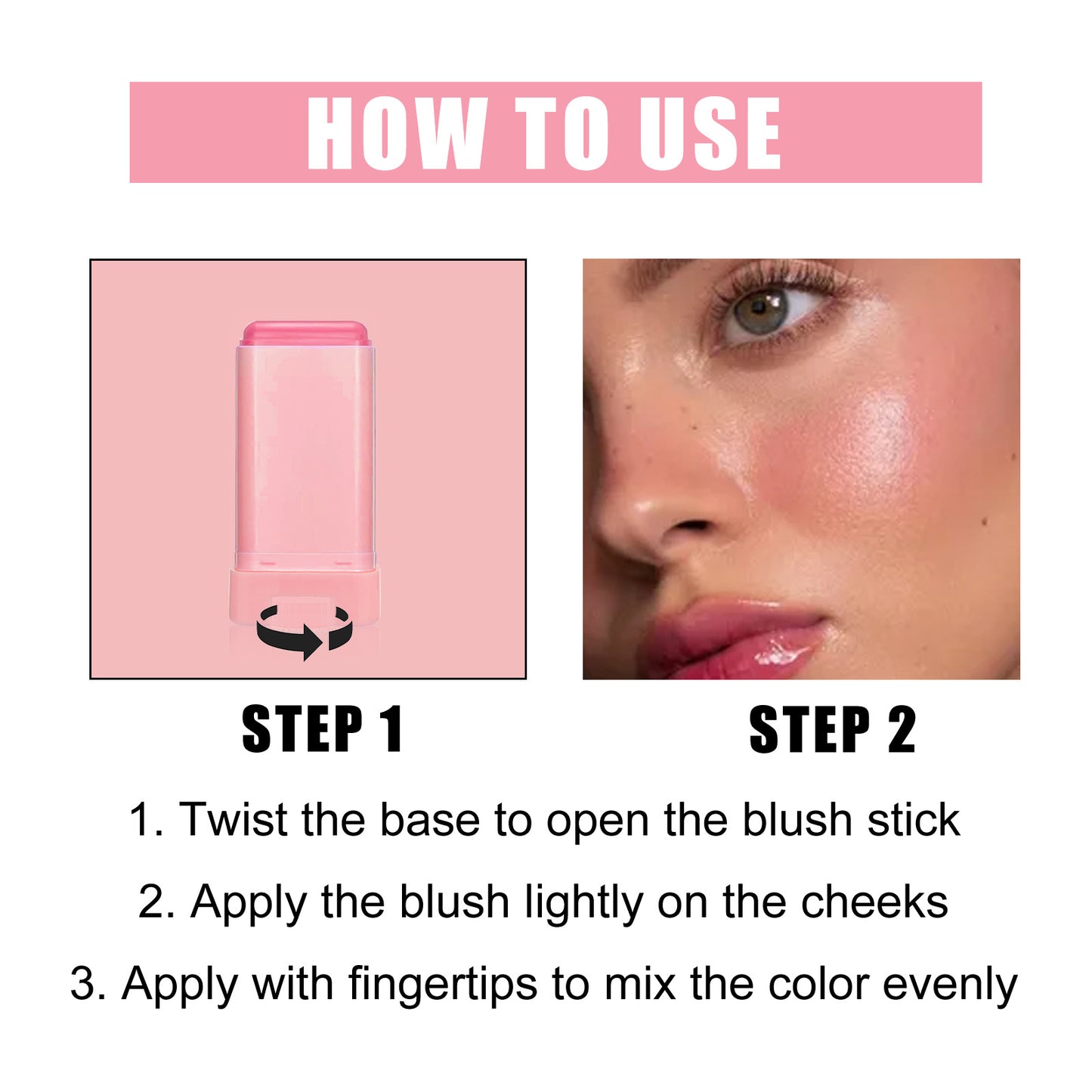 Blush Stick, Brightening Primer Solid Contouring Natural Nude Makeup Waterproof Lightweight Multi-Functional Blush Stick