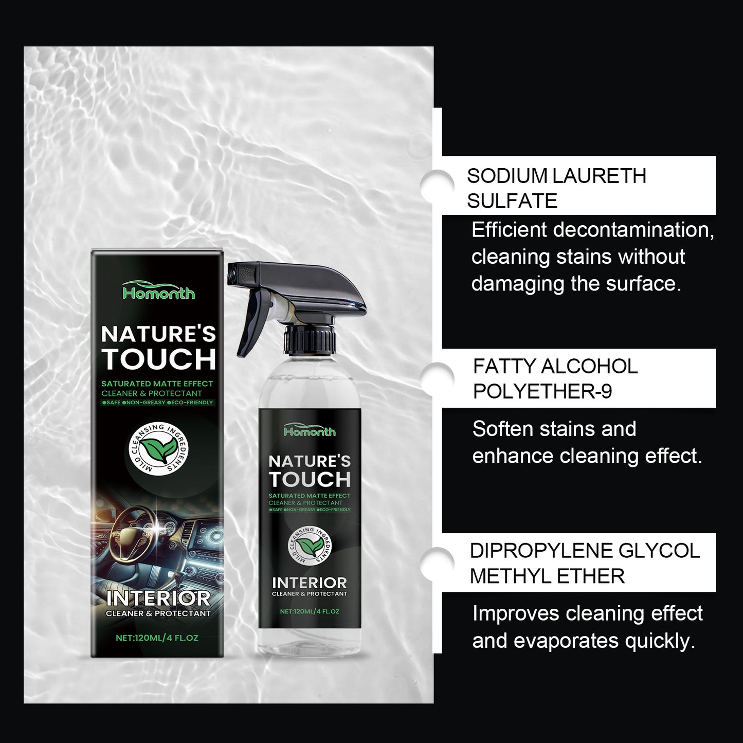 Homonth Car Interior Cleaner, Interior Decoration Soft Seat Steering Wheel Cleaning Refurbishment Decontamination Maintenance Agent