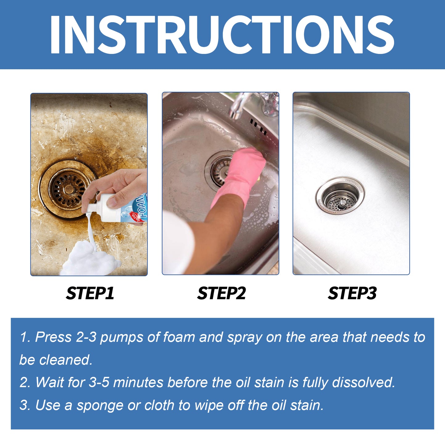 Jue-Fish Kitchen Oil Stain Foam Cleaner, Kitchen Stove Range Hood Oil Stain And Dirt Removal Cleaner