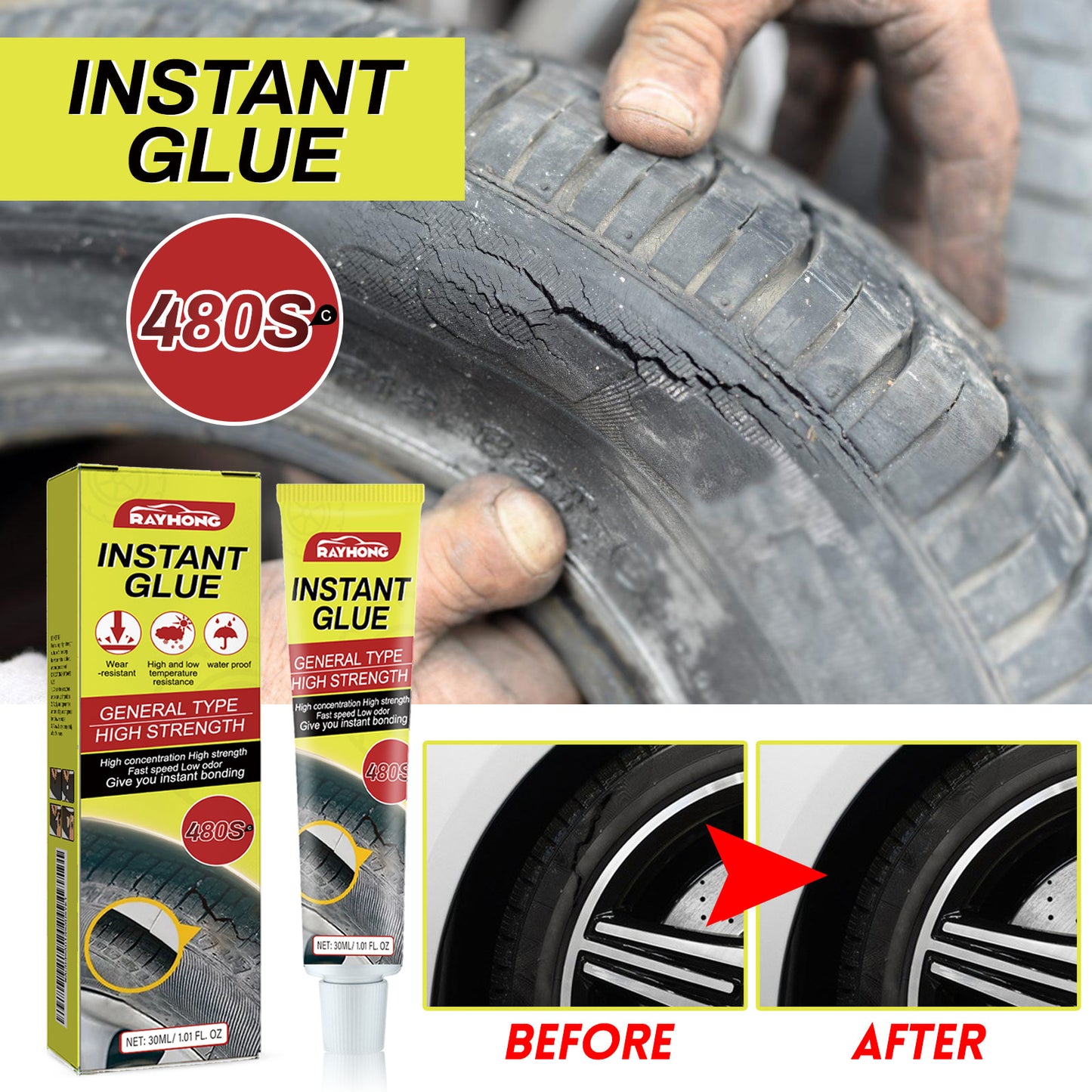 Instant Glue, Car Tire Crack Repair Glue Tire Maintenance Repair Glue Sealing Adhesive