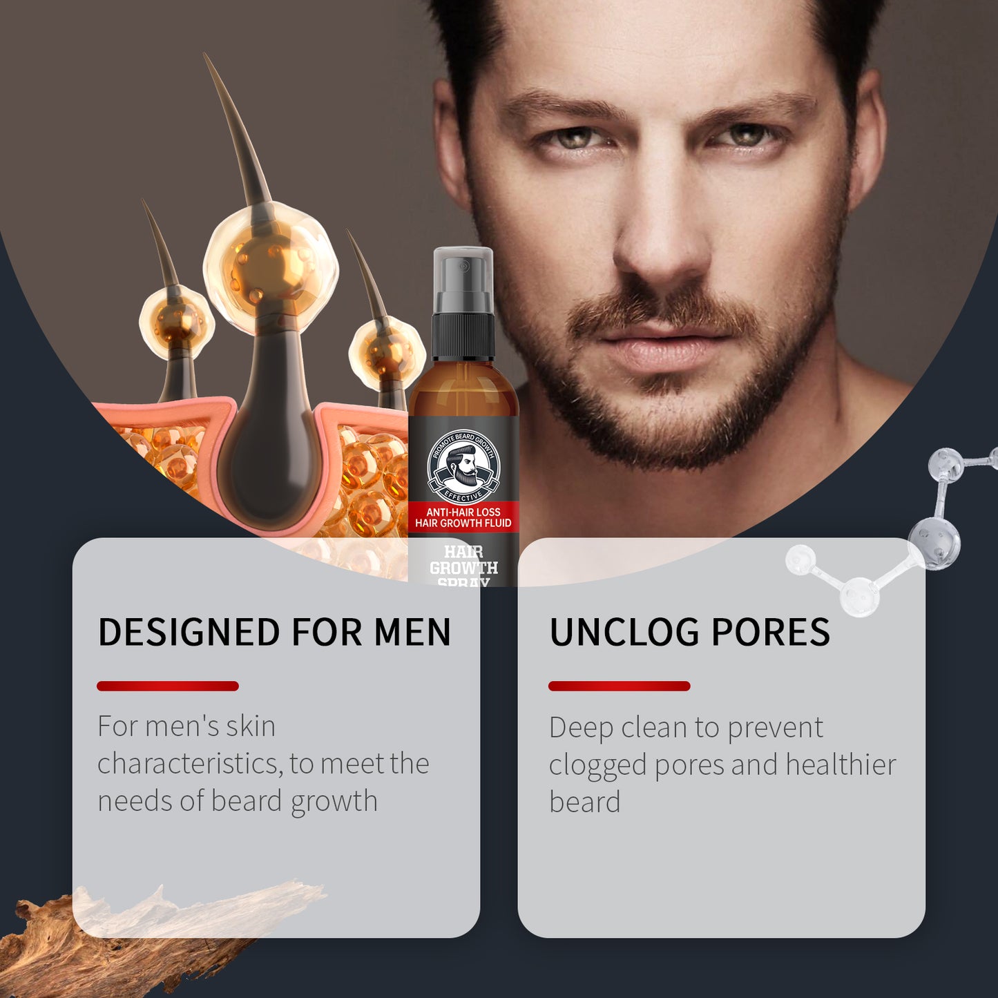 Facial Hair Treatment Spray, Men's Hair And Beard Nourishing Moisturizing And Enriching Facial Hair Repair Spray