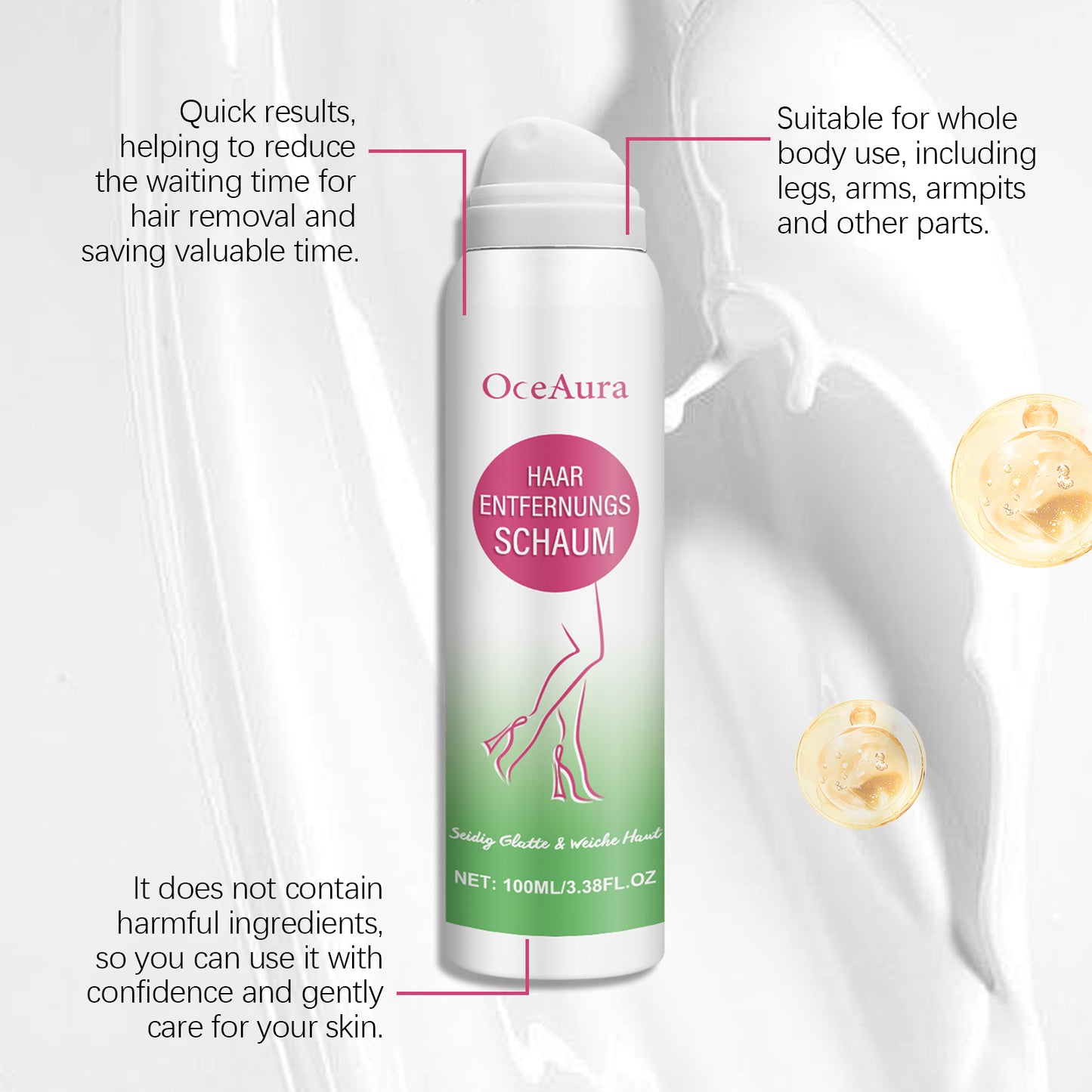 OceAura Hair Removal Spray Gentle Hair Removal Non-Irritating Underarm Leg Hair Hand Hair Skin Deep Cleansing Spray