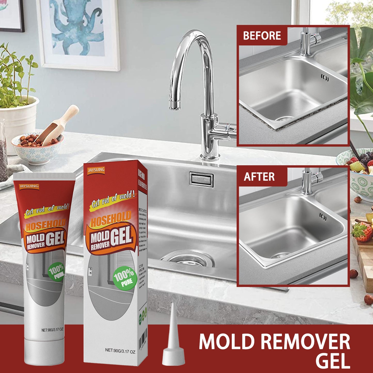Wall Mold Removal Gel, Wall Wall Bathroom Kitchen White Mold Removal Gel