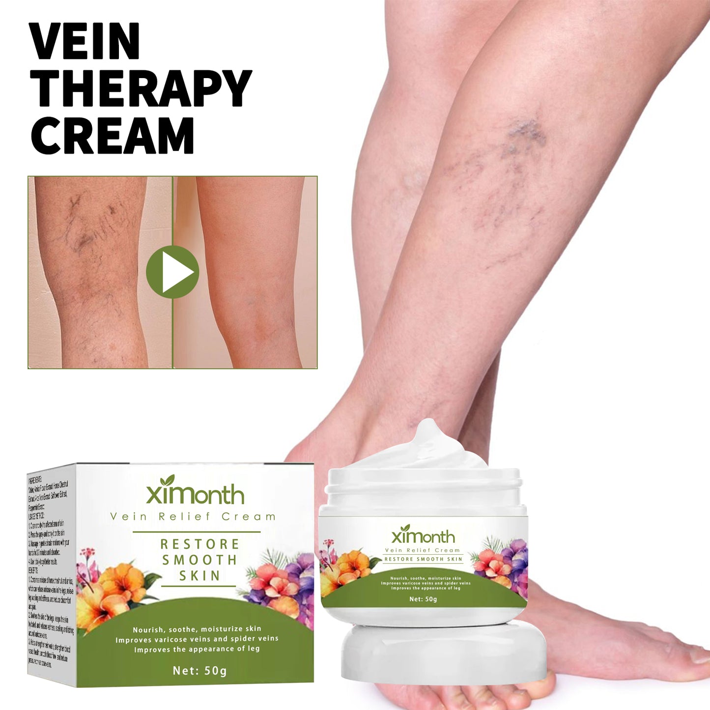 Vein Therapy Cream, Soothe Sore Swollen Leg Blood Vessels Repair Veins Body Care Cream