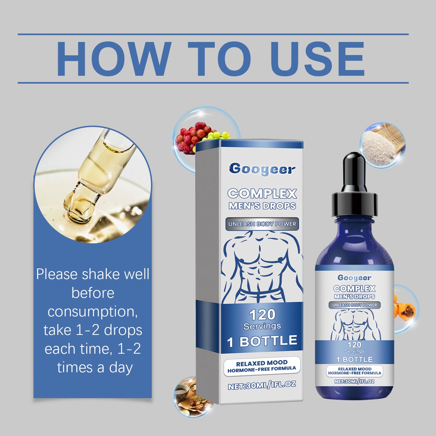 Googeer Body Care Drops, Supplement Drops Men's Body Care Drops