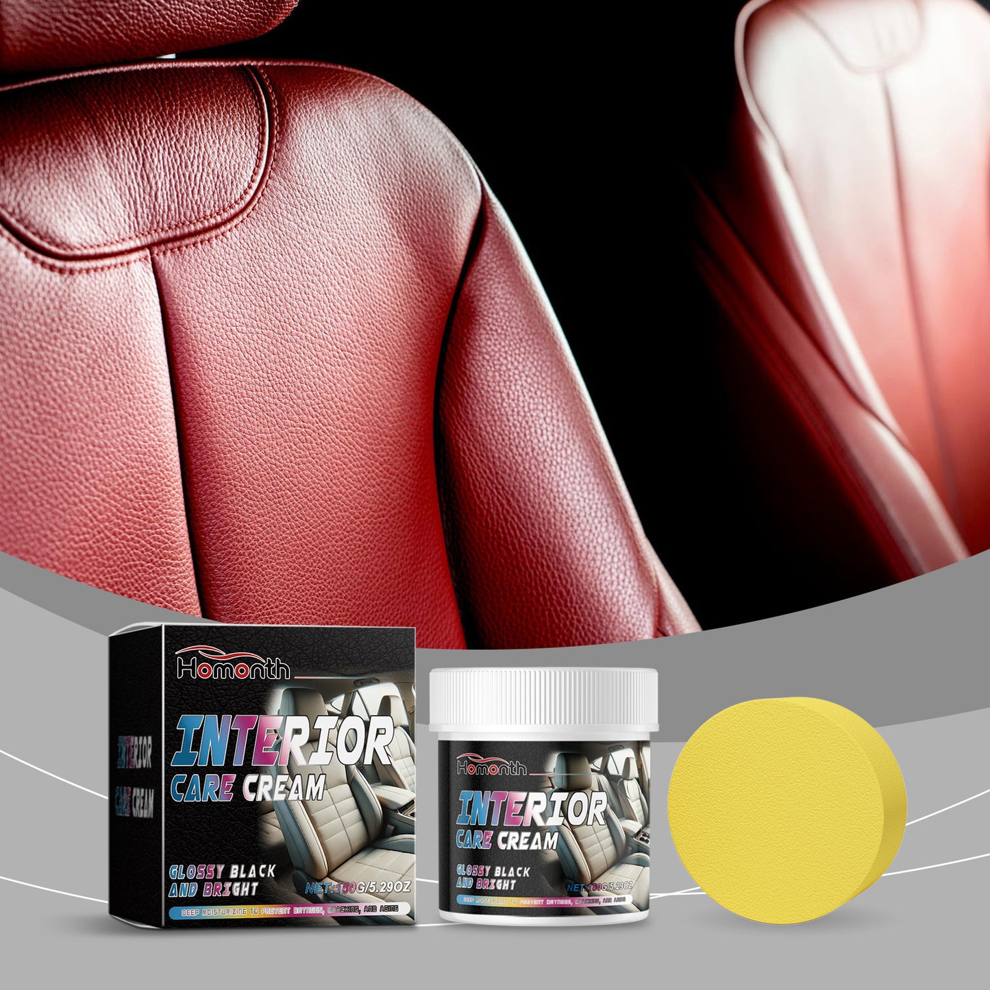 Homonth Car Leather Care Cream, Interior Leather Cleaning Decontamination New Bright Multi-Functional Care Cream