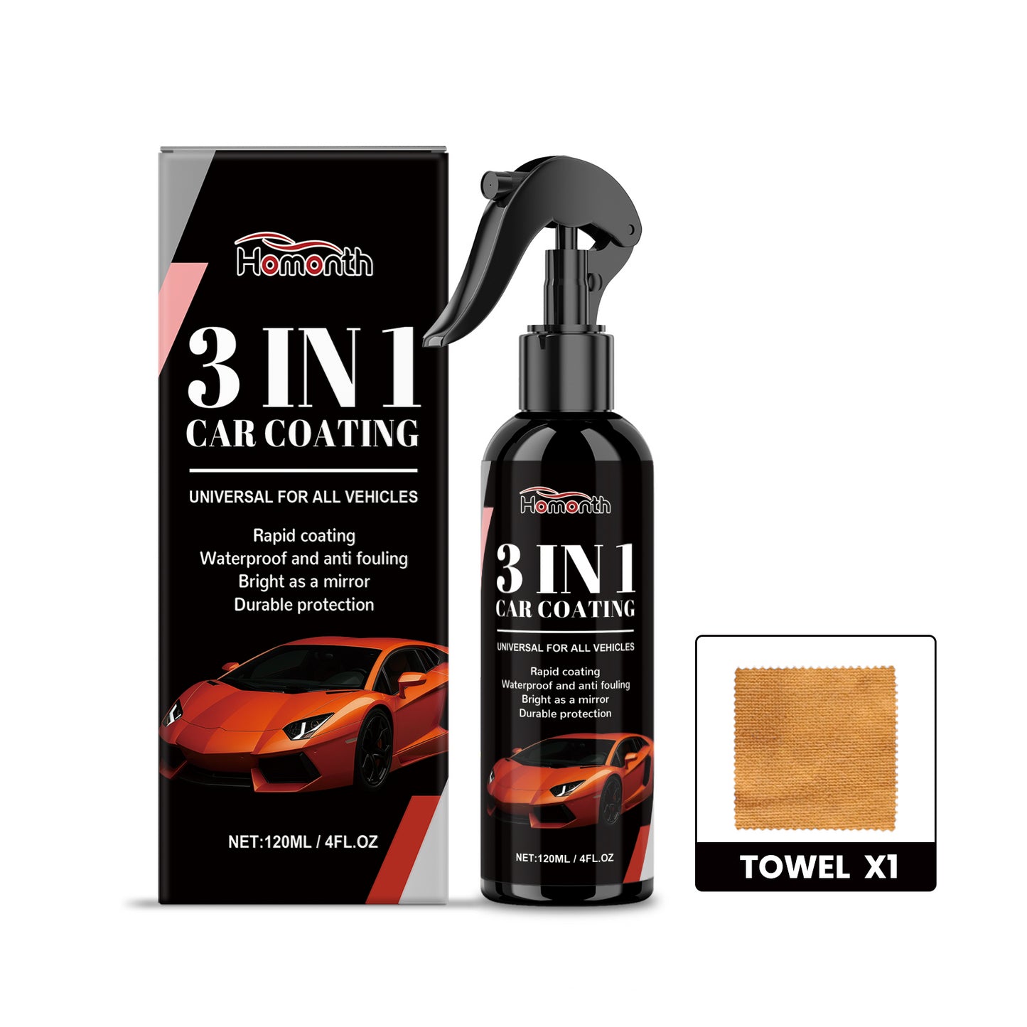 Homonth 3-In-1 Car Coating Spray, Car Coating Paint Surface Waxing, Stain Cleaning, Polishing And Maintenance Spray