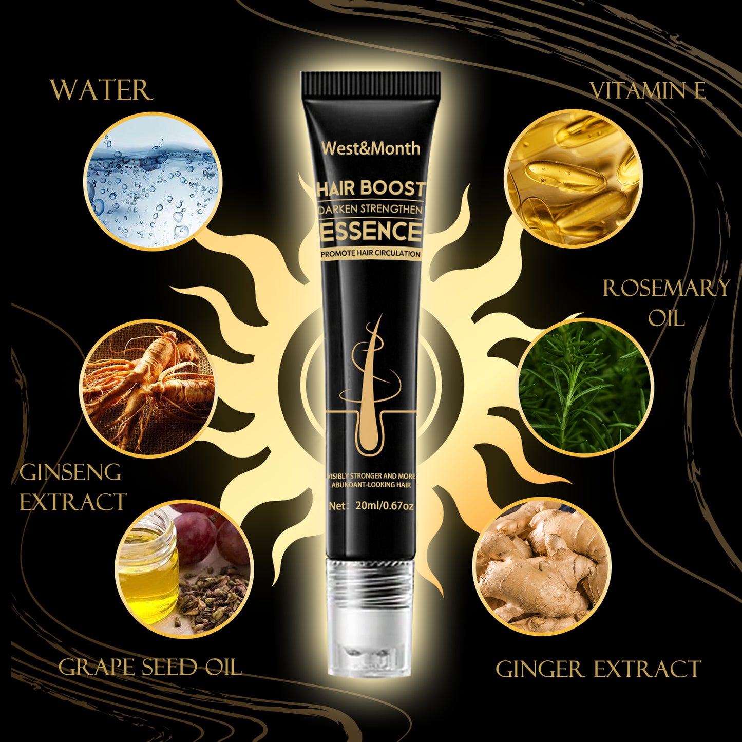 Hair Boost Darken Strengthen Essence, Scalp Massage Moisturizing Hair Roots Thick Smooth Hair Care Ball