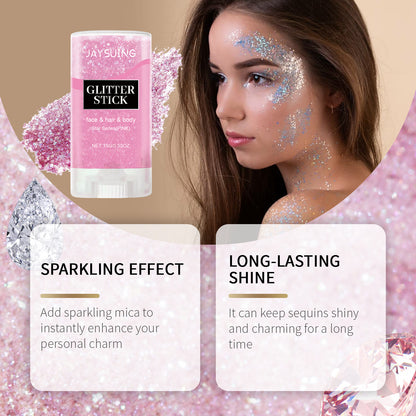 Jaysuing  Sequined Glitter Stick (Pink), Party, Dance, Performance, Makeup, Face, Body, Collarbone, Highlight And Shine