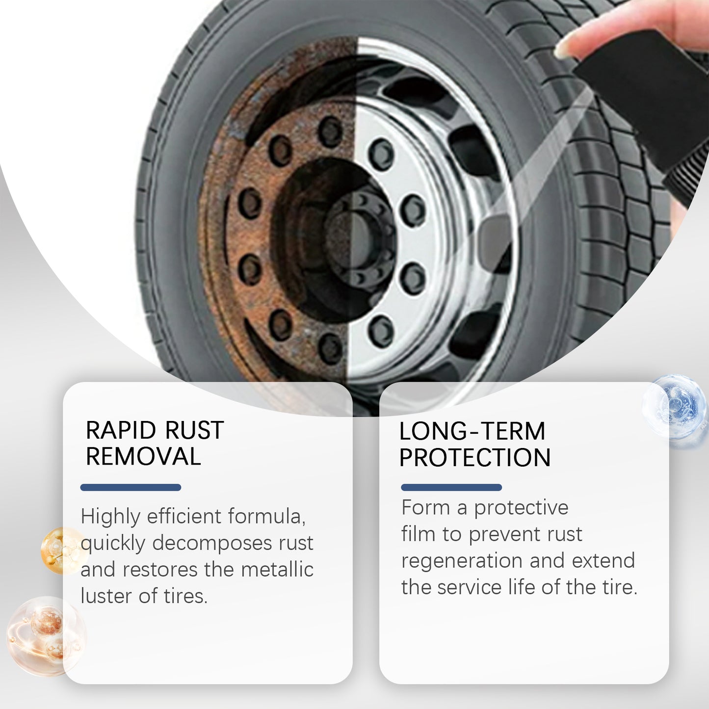 Homonth Automobile Tire Rust Spray, Dust Cleaning Steel Ring Rust Polishing Clean Wheel Rust Remover