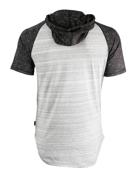 Zimego Short Sleeve Raglan Henley Hoodie Round Bottom Semi Longline T-Shirt