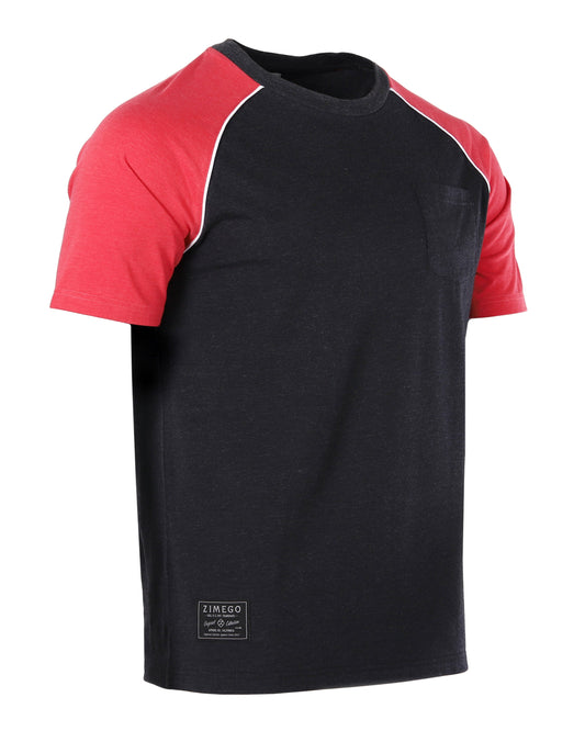 Mens Short Sleeve Raglan Tee - Color Block Retro Casual T-Shirt
