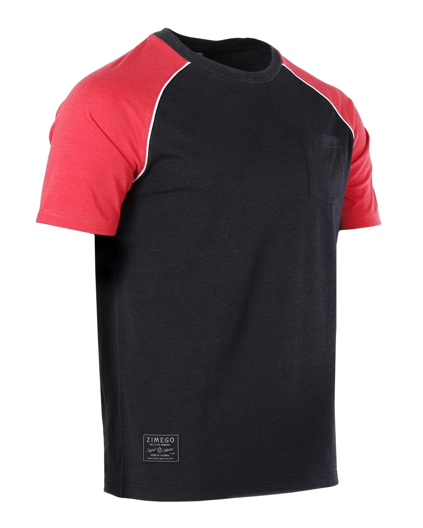 Mens Short Sleeve Raglan Tee - Color Block Retro Casual T-Shirt