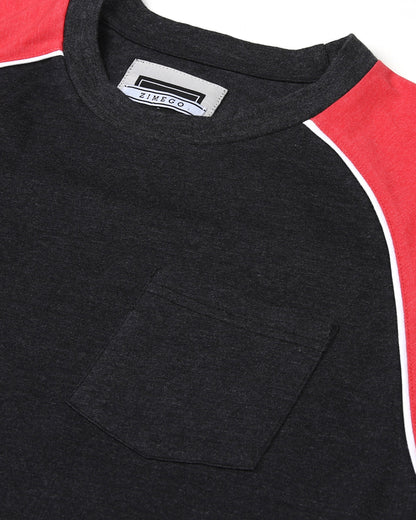 Mens Short Sleeve Raglan Tee - Color Block Retro Casual T-Shirt