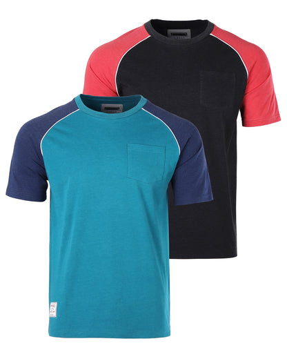 Mens Short Sleeve Raglan Tee - Color Block Retro Casual T-Shirt
