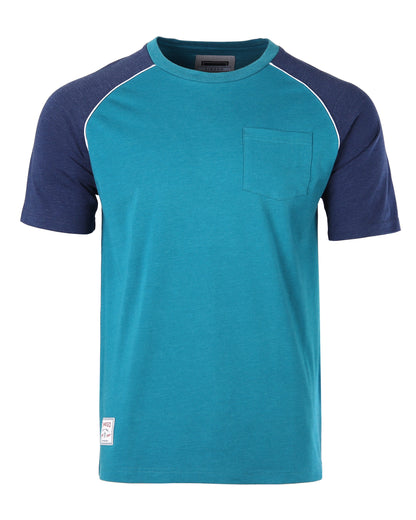 Mens Short Sleeve Raglan Tee - Color Block Retro Casual T-Shirt