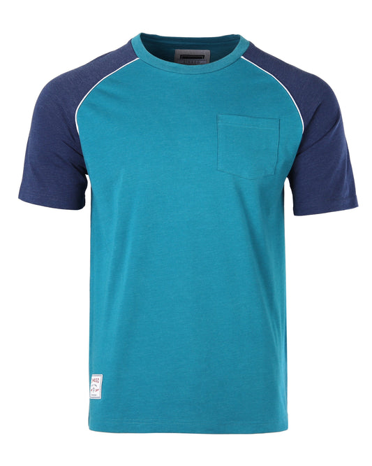 Mens Short Sleeve Raglan Tee - Color Block Retro Casual T-Shirt