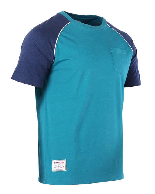 Mens Short Sleeve Raglan Tee - Color Block Retro Casual T-Shirt