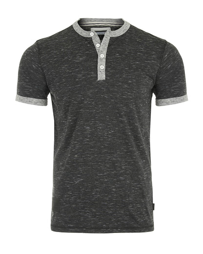 Short Sleeve Contrast Casual Ringer Henley T-Shirt