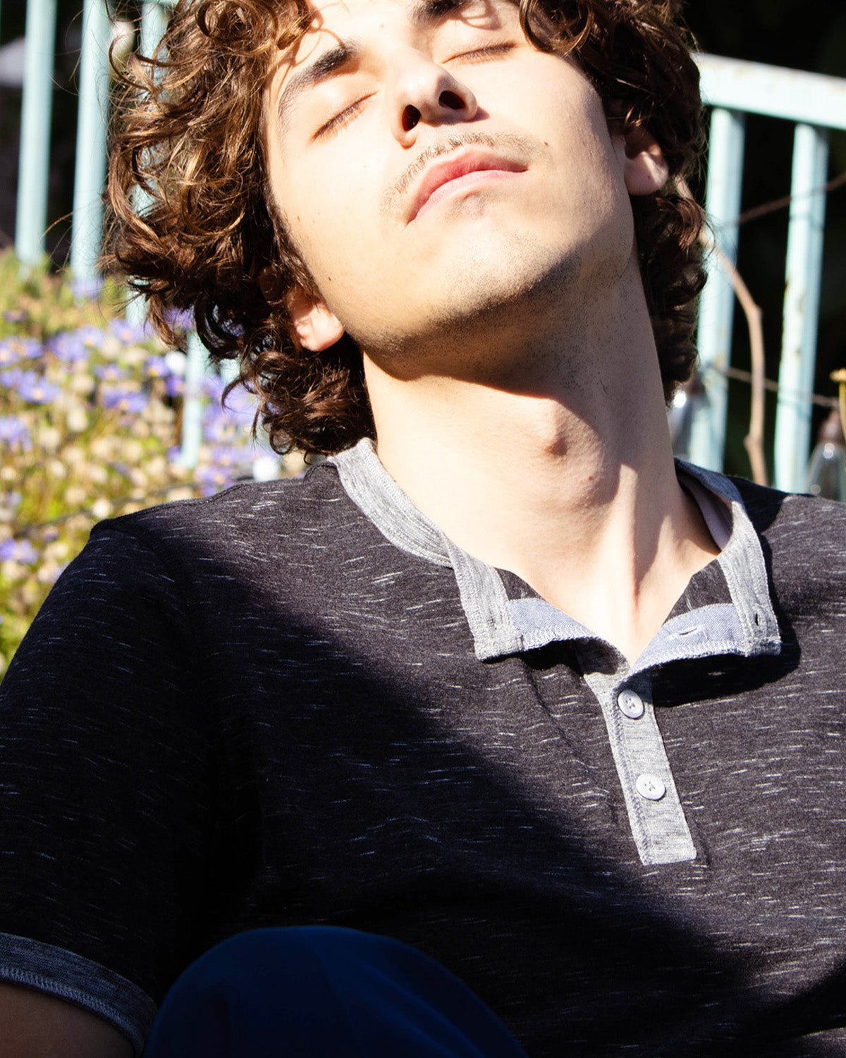 Short Sleeve Contrast Casual Ringer Henley T-Shirt