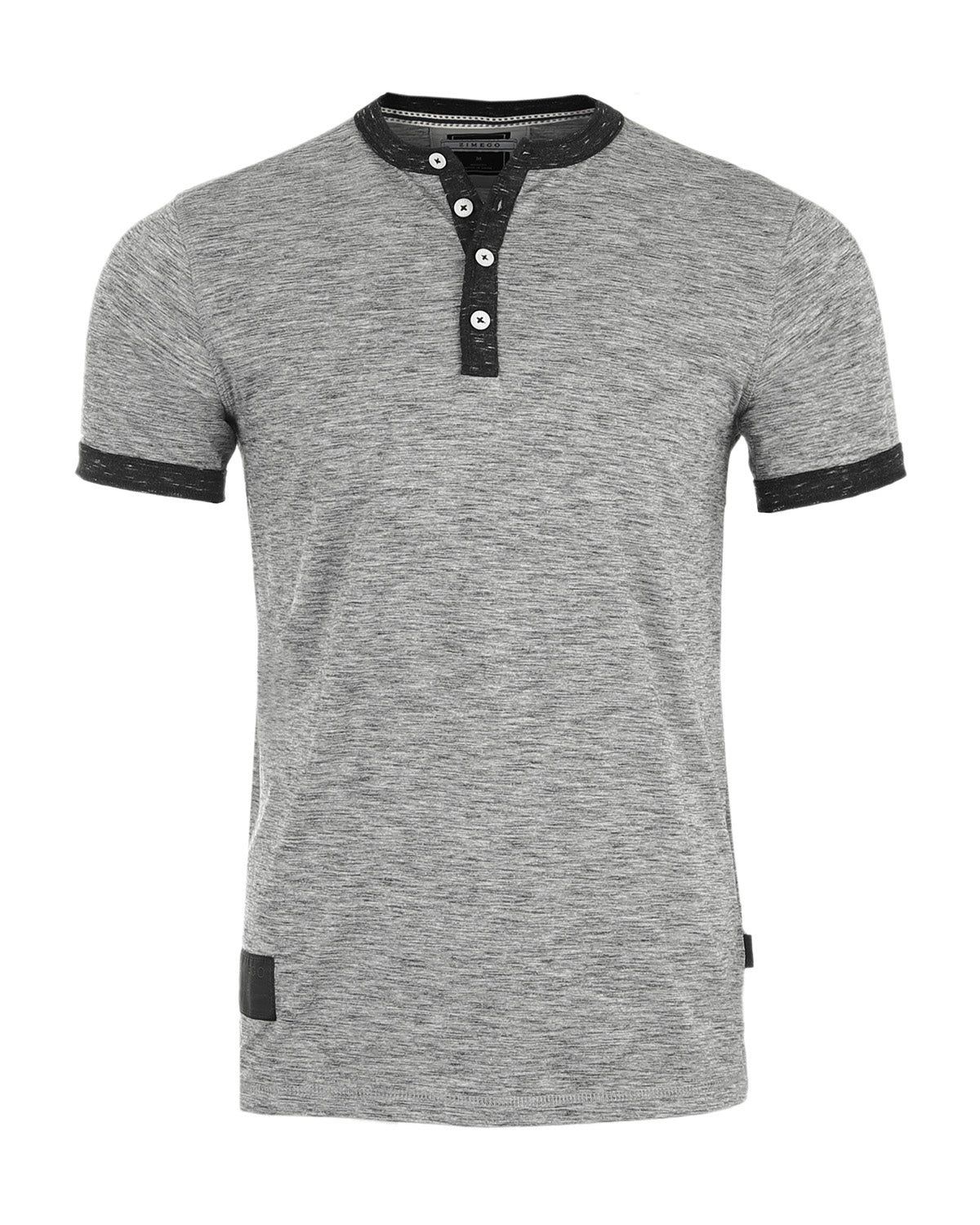 Short Sleeve Contrast Casual Ringer Henley T-Shirt