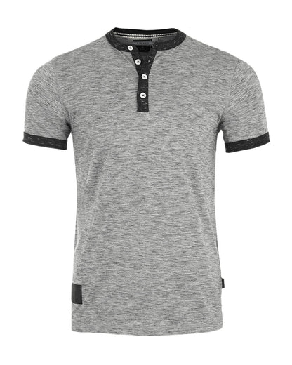 Short Sleeve Contrast Casual Ringer Henley T-Shirt